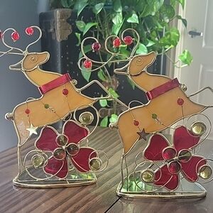 Set of 2 Holiday Reindeer Tealight Candle Holders